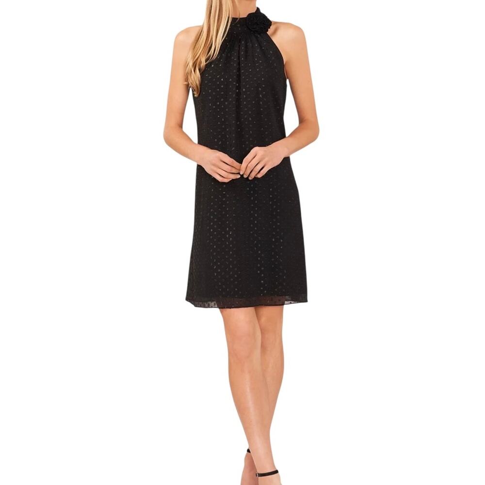 CeCe Women’s Sleeveless Rosette Halter Dress Black Size S